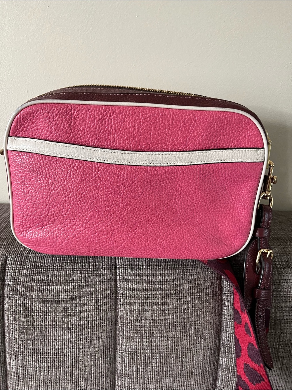Coach Pink Pebbled Leather Crossbody with Multicolor Stripe - Picture 5 of 6